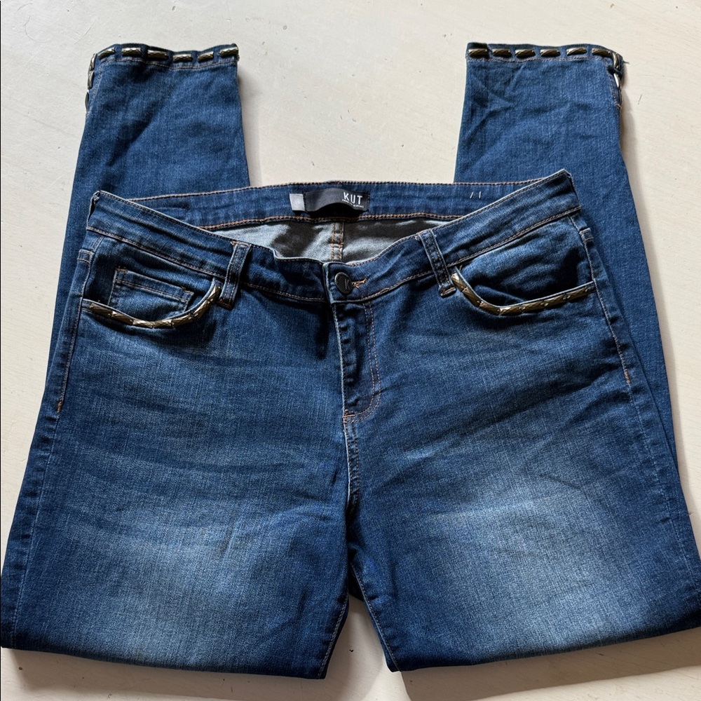*Kut from the Kloth Skinny Jeans with Brass Studs Along Pockets & Hemline sz -14